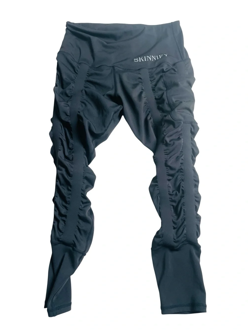 SKINNIFY Black Ruched High-Waist Skinny Pants